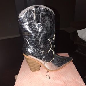 Cape Robbin Silver snakeskin cowboy boots
